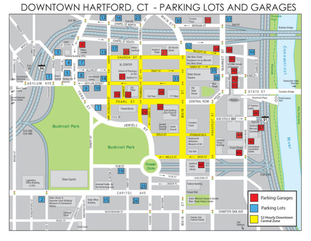 Hartford Parking Authority map showing impacted streets