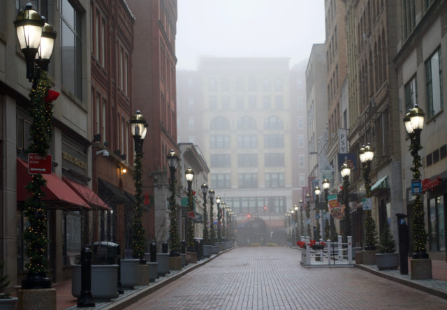 Pratt Street in fog 