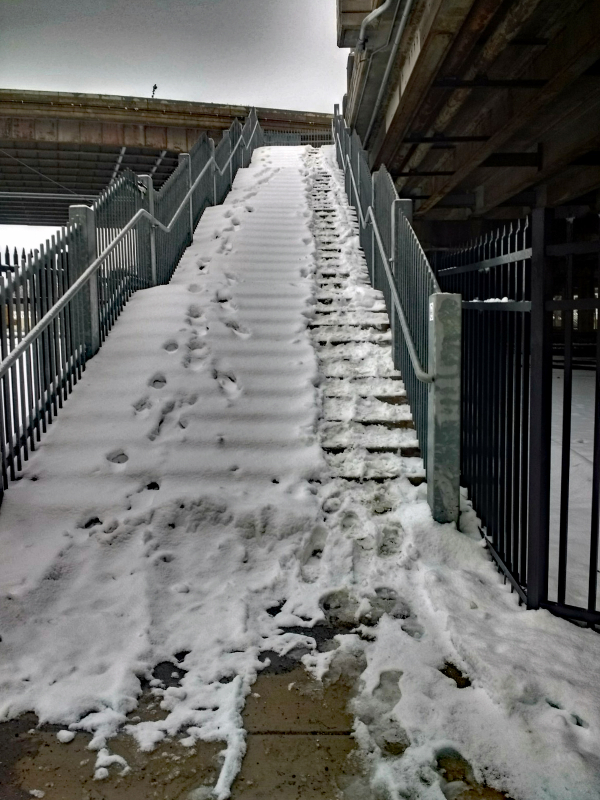 Snow covered steps