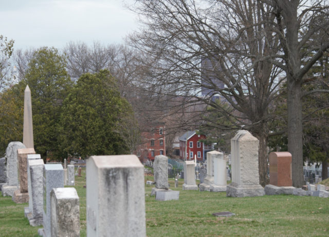 Cemetery with green lawn