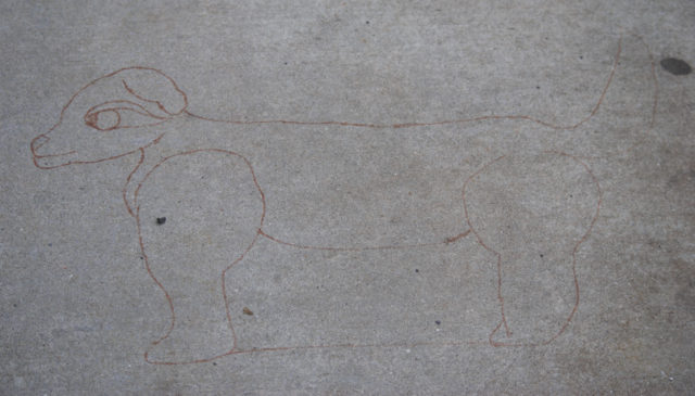 Drawing of dog on sidewalk